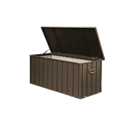 Gzxs Outdoor Deck Box 100 Gallon, Waterproof Lockable Steel Outdoor Storage Container for Outside Cushions, Garden Tools, Toys and Pools Equipment (Dark Brown)